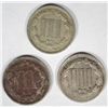 Image 2 : 3 CENT NICKELS: 1865 F/VF, 1873 VF, 1869 VF/XF DARK