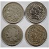 Image 1 : 4 THREE CENT NICKELS 2- 1865 F-VF, 1866 VF, 1868 F