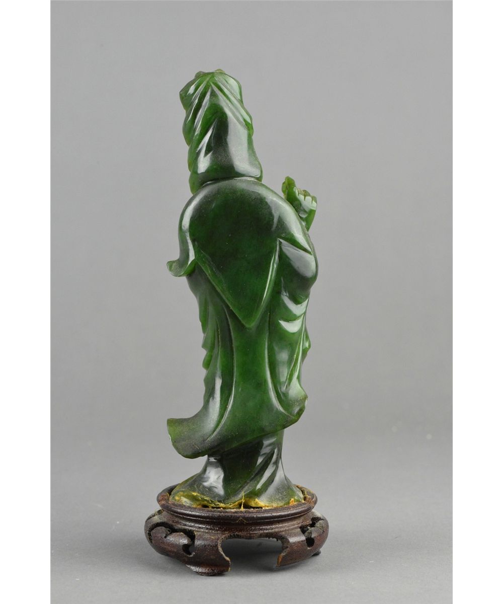 Chinese Carved Spinach Green Jade Guanyin