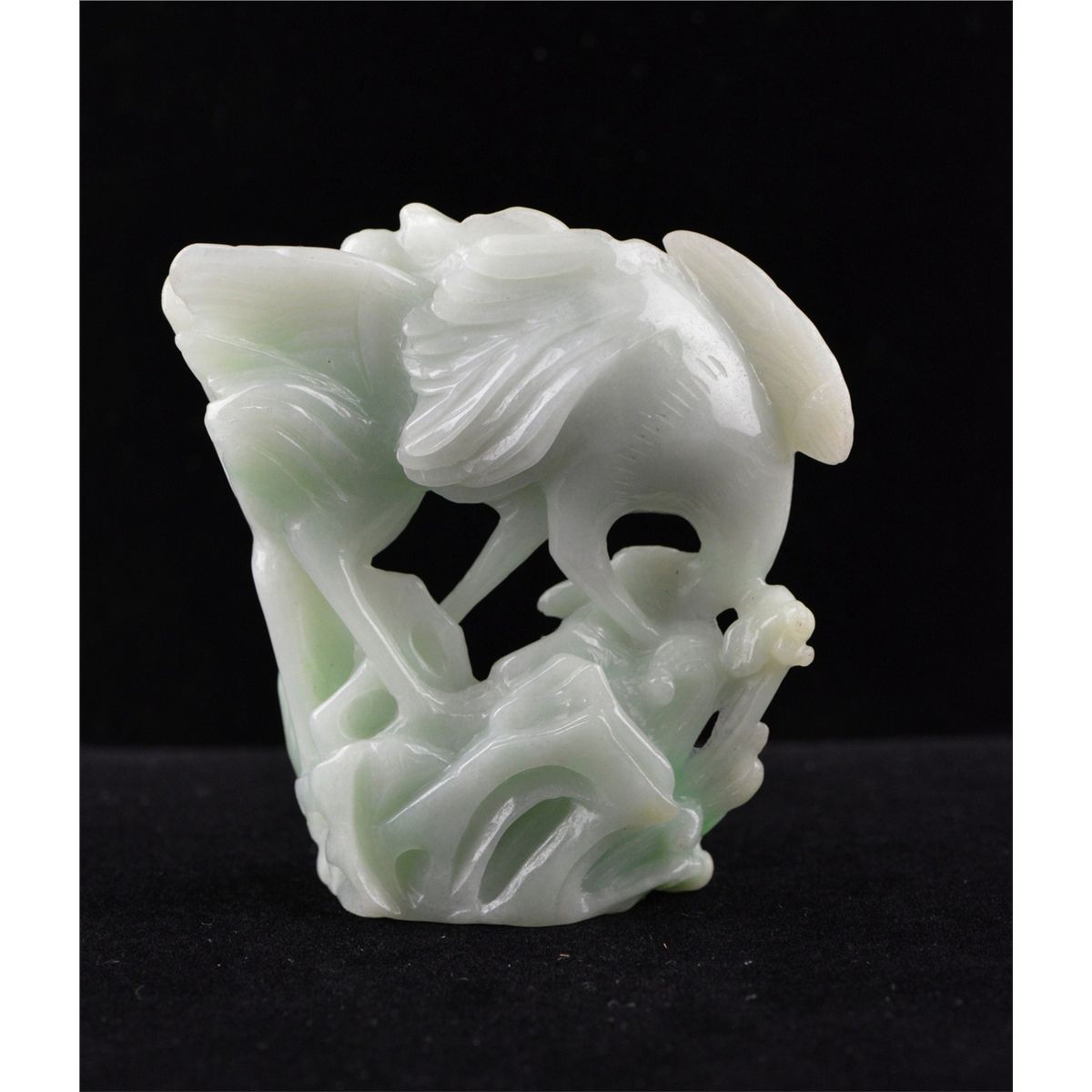 Chinese Carved Apple Green Jade Figure of Bird