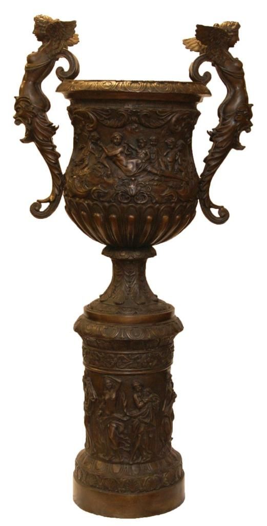 A LARGE EUROPEAN BRONZE URN & PEDESTAL