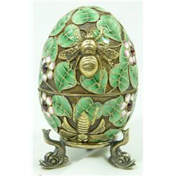 RUSSIAN SILVER ENAMELED FLIES EGG w STAND