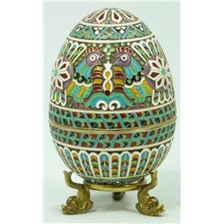 RUSSIAN SILVER ENAMELED CHICKENS EGG
