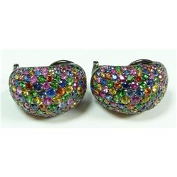 Pr OF 18K BLACK GOLD SAPPHIRE & TSAVORITE EARRINGS