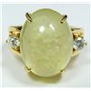 Image 1 : 14K YG ICY JADE CABOCHON & DIAMOND RING