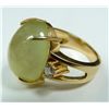Image 3 : 14K YG ICY JADE CABOCHON & DIAMOND RING
