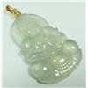 Image 1 : CARVED ICY JADE PENDANT w/ GOLD & DIAMOND BAIL