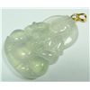 Image 3 : CARVED ICY JADE PENDANT w/ GOLD & DIAMOND BAIL