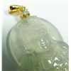 Image 4 : CARVED ICY JADE PENDANT w/ GOLD & DIAMOND BAIL