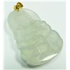 Image 6 : CARVED ICY JADE PENDANT w/ GOLD & DIAMOND BAIL