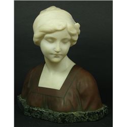 BRONZE & CARVED MARBLE BUST OF A WOMAN PAULI