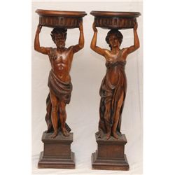 Pr CARVED WOODEN FIGURAL GREEK MYTHOLOGY PEDESTALS