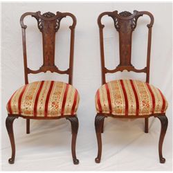 A PAIR OF ANTIQUE MARQUETRY SIDE CHAIRS