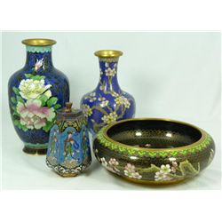4 PIECE LOT OF CHINESE ENAMELED METAL CLOISONNE