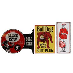 3 VINTAGE ENAMELED TIN ADVERTISING SIGNS