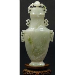ANTIQUE CHINESE HAND CARVED JADEITE LIDDED VESSEL