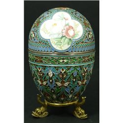 A RUSSIAN SILVER ENAMELED EGG BOX