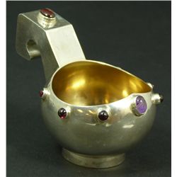 A RUSSIAN SILVER JEWELED KOVSH