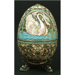 RUSSIAN SILVER JEWELED & ENAMELED EGG BOX