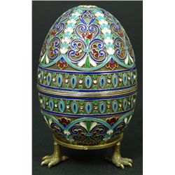 RUSSIAN SILVER ENAMELED SCROLLED EGG BOX