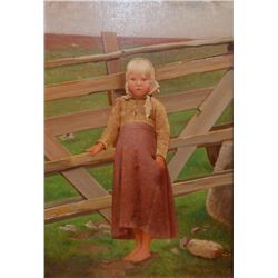 J.G. BROWN OIL PAINTING ON BOARD OF YOUNG GIRL