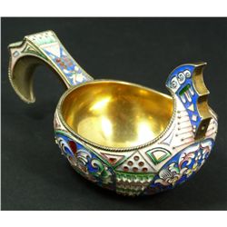 RUSSIAN SILVER ENAMELED FLORAL KOVSH