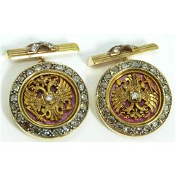 Pr OF 14K YELLOW GOLD RUSSIAN JEWELED CUFFLINKS