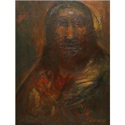 J PROBST 'SELF PORTRAIT w LONG HAIR' OIL ON BOARD