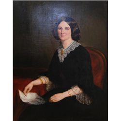 19th C OIL ON CANVAS OF WOMAN WITH LETTER