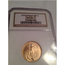 PERFECT GRADE 2003 MS-70 1/4OZ $10 GOLD EAGLE