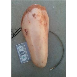 SEVERED SILICONE THIGH GUN SHOT WOUND WITH BLOOD RIG HORROR PROP