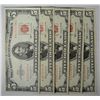 Image 1 : ( 5 ) UNITED STATES $5.00 RED SEAL NOTES VG OR BETTER