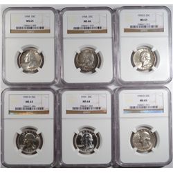 6 Washington quarters NGC:1958 65 and 66-2 58D 65-59 64-59D63 est  $75-$80