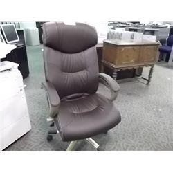 BROWN LEATHER OVERSTUFFED HIGH BACK EXECUTIVE