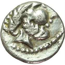 Greek.  Celtic.  Danubian Celts. Drachm, 2nd - 1st century BC. Obv.: Head of Zeus right. Rev.: Styli