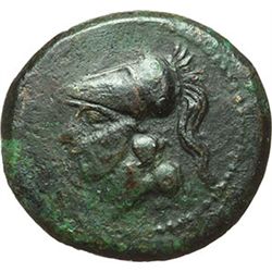 Greek.  Italy. Campania, Teanum Sidicinum.  AE 20mm. 280-268 BC. Obv.: Head of Athena left. Rev.: Co