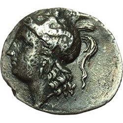 Greek.  Italy. Calabria, Tarentum.  Drachm, 302-272 BC.   Vlasto 1068. AG. g. 3.04   R.       Mondo 