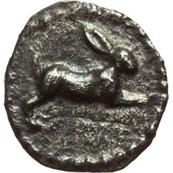 Greek.  Italy. Bruttium, Rhegion.  Obol or litra, 415-387. Obv.: Hare springing right.  SNG ANS 633.