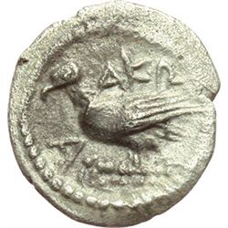 Greek.  Sicily.   Litra, 472-420 a.C. Obv.: AKRA. Eagle standing left on capital. Rev.: Crab. ?I bel