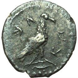 Greek.  Sicily.   Litra, circa 472-420 BC. Obv.: Eagle standing right on capital. AK above (retrogra