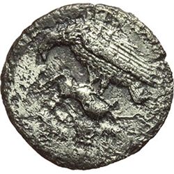 Greek.  Sicily.   Litra, 472-420 BC. Obv.: Eagle standing left on hare, with closed wings. Rev.: Cra
