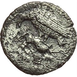 Greek.  Sicily.   Litra, 472-420 BC. Obv.: Eagle standing left on hare, with closed wings. Rev.: Cra