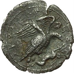 Greek.  Sicily.   Obol, 410-406 BC. Obv.: AKPAGANTINON. Two eagles right. Hare. Rev.: Crab. A above.