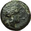 Image 1 : Greek.  Sicily. Atl.  AE 14mm. circa 350-340 BC. Obv.: Head of Athena right. AT? before. Rev.: Femal