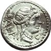 Image 1 : Roman Republican.    C. Allius Bala. Denarius, 92 BC. Obv.: Female head (Diana?) right. BALA behind.