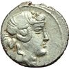 Image 1 : Roman Republican.    Q. Titius. Denarius, 90 BC. Obv.: Head of young Bacchus right, wearing ivy wrea