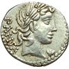 Image 1 : Roman Republican.    C. Vibius C. f. Pansa. Denarius, 90 BC. Obv.: Laureate head of Apollo right. PA