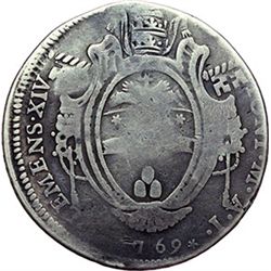 Monete e Medaglie di Zecche Italiane.   Bologna. Clemente XIV (1769-1774). Mezzo scudo da 2 lire 176