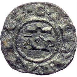 Monete e Medaglie di Zecche Italiane.   Brindisi. Enrico VI (1194-1197). Mezzo denaro.    Sp. 31. MI