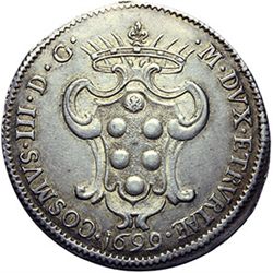Monete e Medaglie di Zecche Italiane.   Livorno. Cosimo III de' Medici (1670-1723). Pezza della rosa